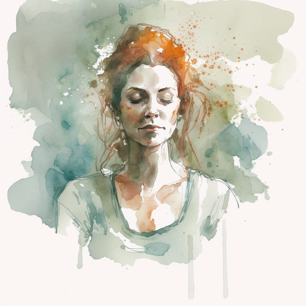 watercolor woman with red hair meditating
