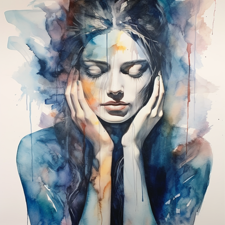 Woman healing mind, body and spirit watercolor image